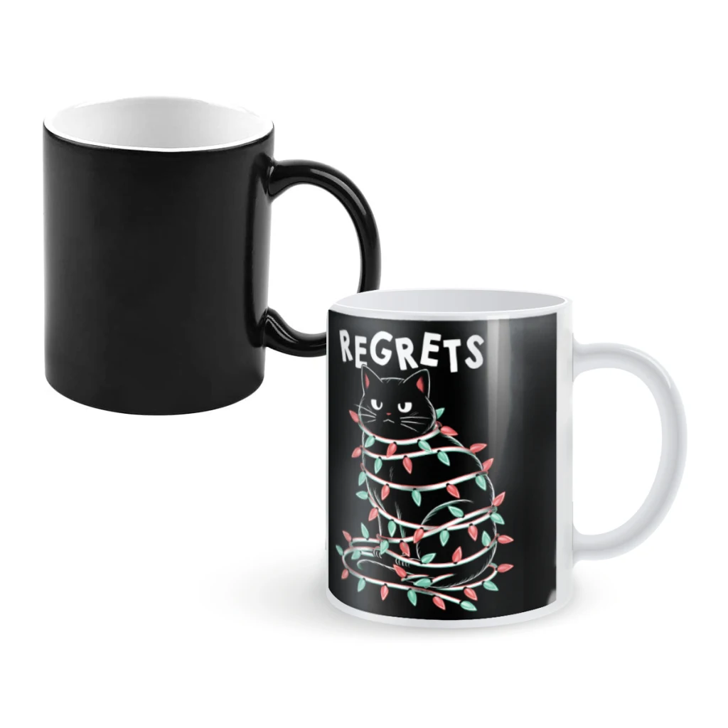 

Black Cat Tangled Up on Christmas LightsCoffee Mugs And Mug Creative Color Change Tea Cup Ceramic Milk Cups Novelty Gifts