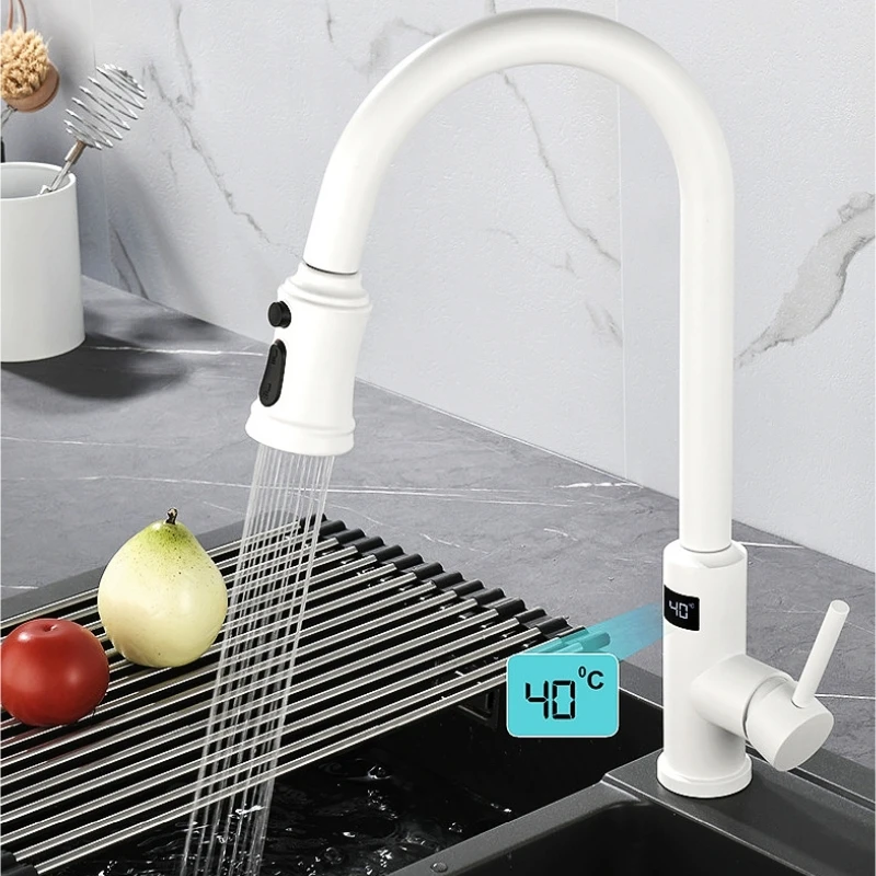 Smart Touch Temperature Digital Display Kitchen Faucet Pull Out Sensor Faucets 360 Rotation Crane 3 Outlet Water Mixer Taps