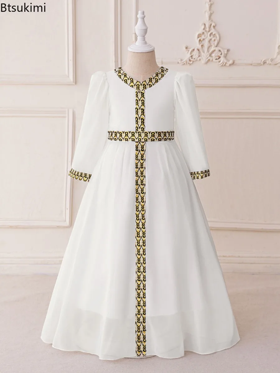 Luxury Embroidery Sequins Muslim Dresses Prayers Gowns Girls Long Sleeve Dress Arabic Dubai Casual Abaya Eid Ramadan Party Robe 2