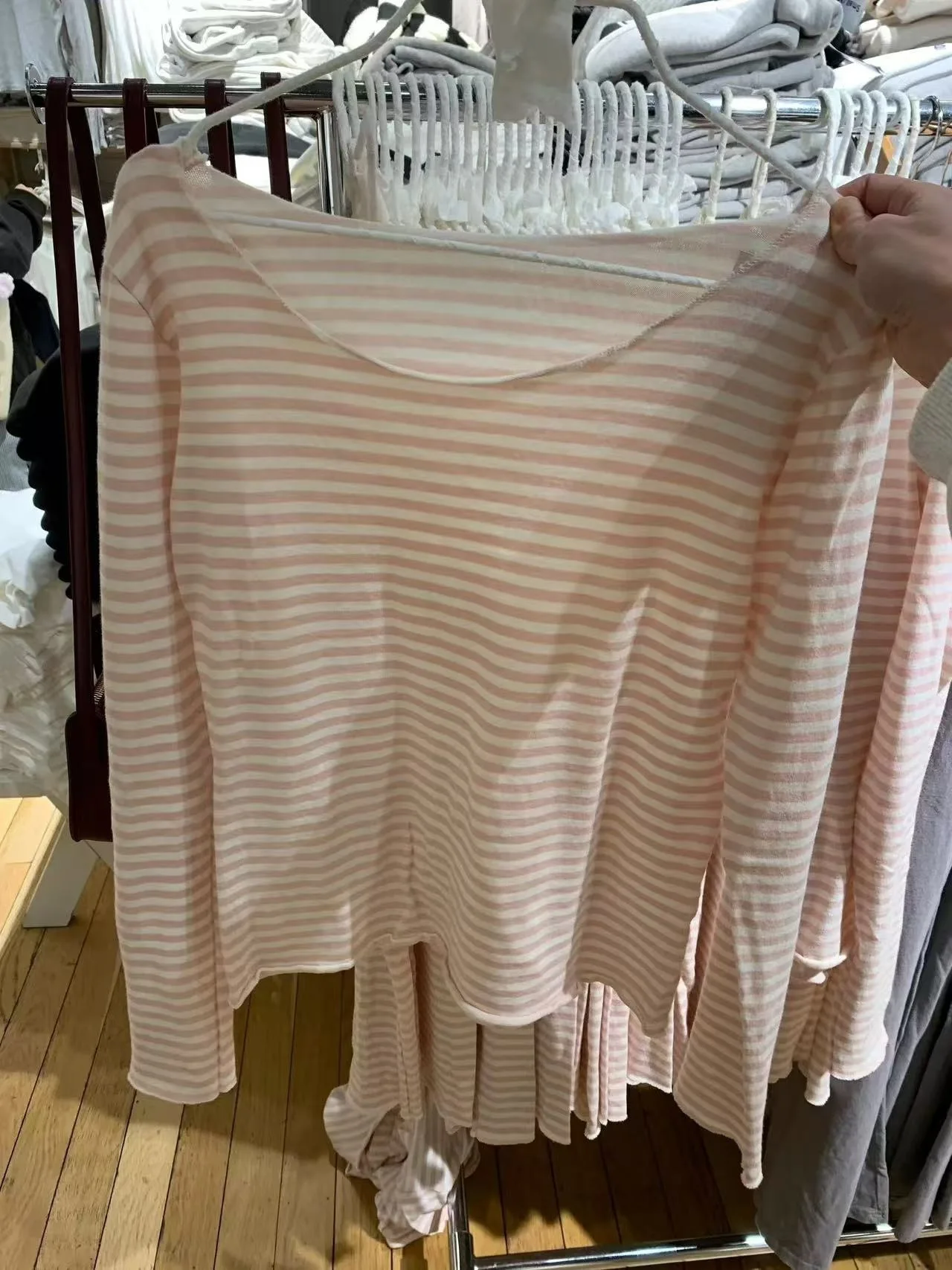 Striped Pink Raw Hem T-shirts For Women New Slash Neck Long Sleeve Tee Shirt Sweet Casual Fashion Tops Y2k Tshirts 2025 Spring