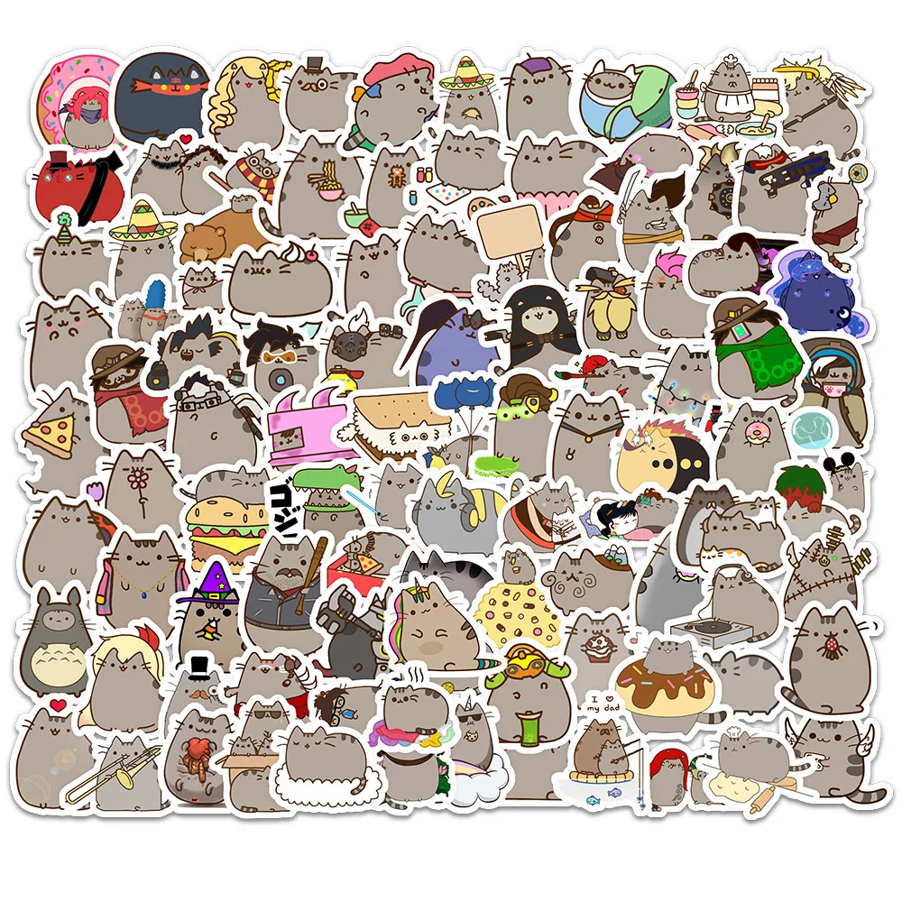 100pcs Pusheens Kawaii Stickers New Anime Cat Stationery Paster Luggage Box Label Water Cup Decoration Kids Classic Toys Gift