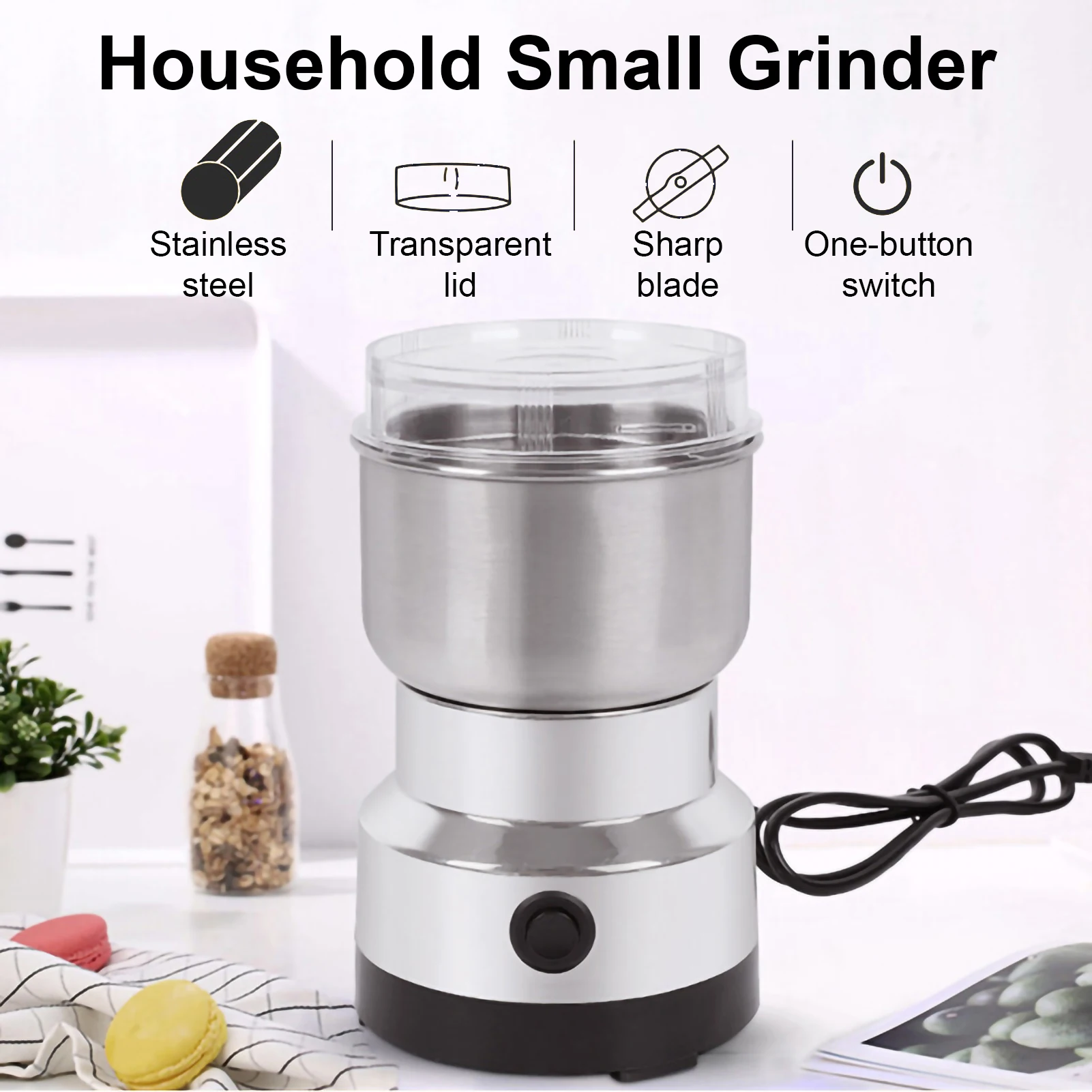 300ml Mini Electric Grinder Household Ultrafine Baby Food Pulverizer Coffee Grinder Spice Pepper Grinder Grain Mill 4 Blades