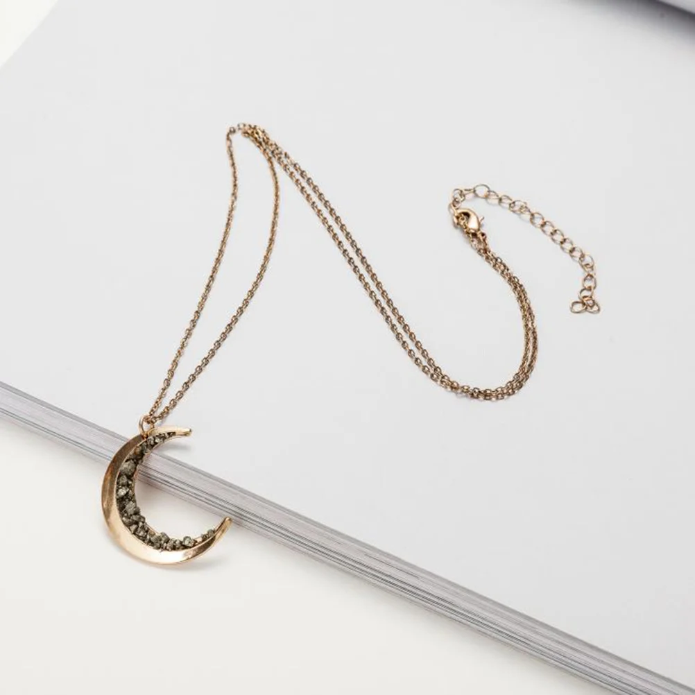 

Fashion Necklace Moon Pendant Shiny Healing Crystal Collar Durable Wear Elegant Jewelry for Women Valentine's Day Gifts Gold