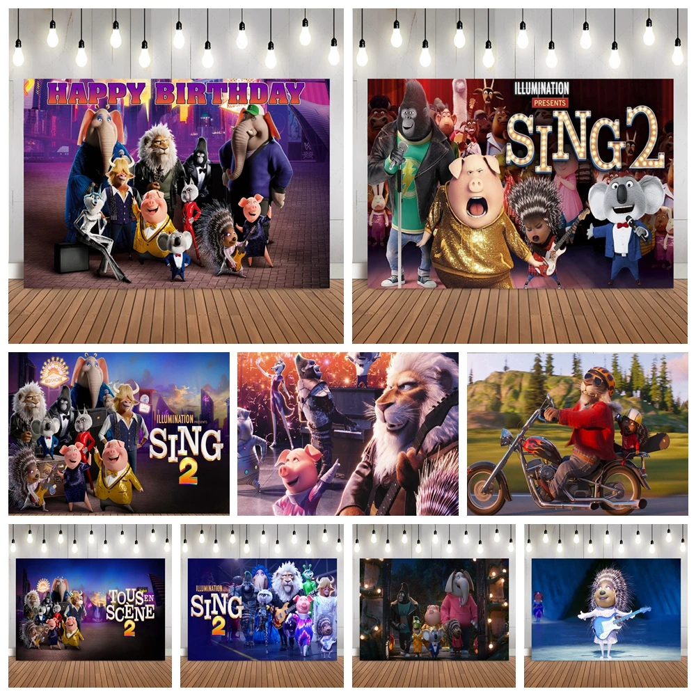 

Sing 2 Movie Backdrop Kid Birthday Party Singing Competition Decoration Custom Background Sound Animal Photography Studio Banner