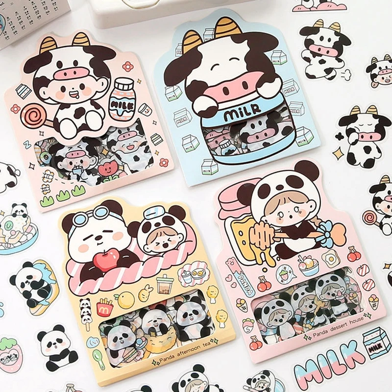 30pcs Cute Bullet Animal Stickers Waterproof Scrapbooking Material Panda Milk Cow Sticker for Children DIY Craft Supplies