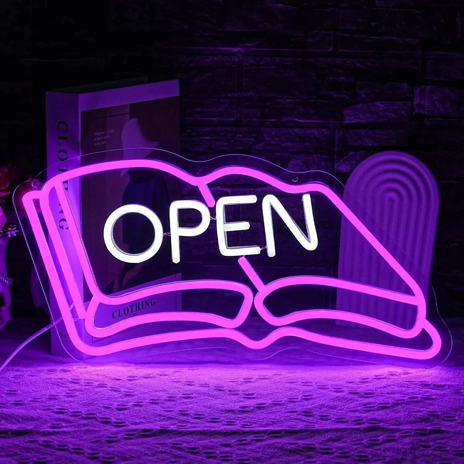 

Book Neon Sign for Wall Decor Open Neon Light Classroom LED Neon Sign Purple LED Neon Light for Study Room Classroom Library