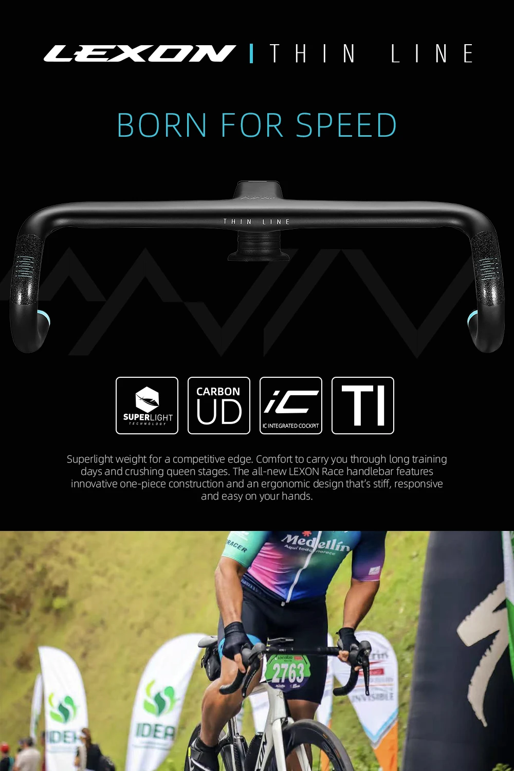 Guidon Vélo Route Carbone Intégré - Di2 - Routage Interne - 420mm - Neuf