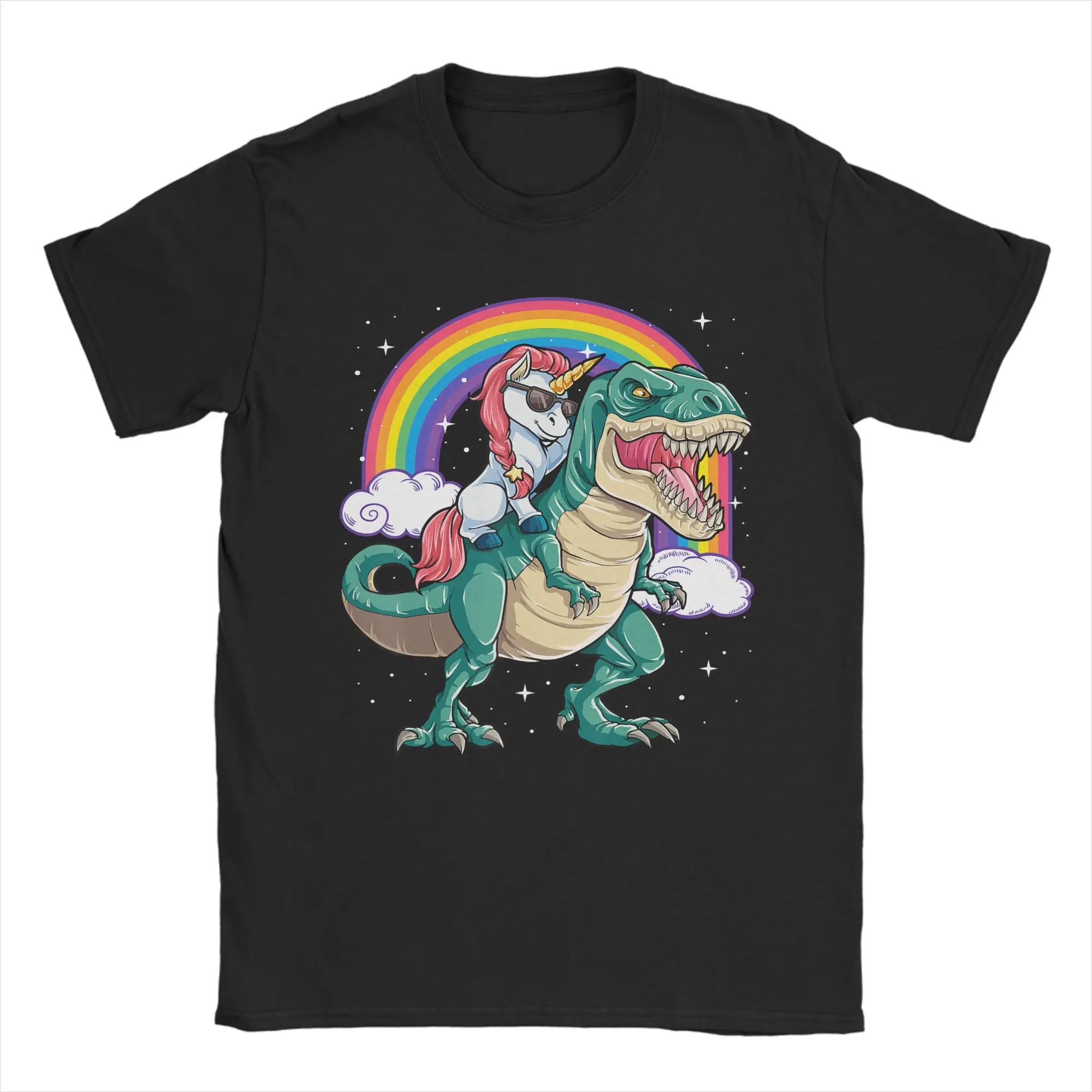 Vintage T Shirt T Rex DinosaurRainbow Pure Cotton T Shirts  Leisure Tee Shirt for Mens Summer Loose Short Sleeve Top Tees