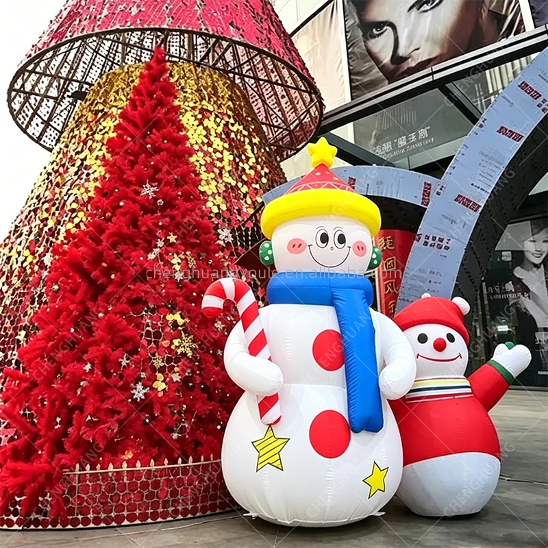 Giant Inflatable Snowman Set with Candy Cane, Blow Up Xmas Figures for Party, Event, Courtyard, Mall Holiday Decor Prop