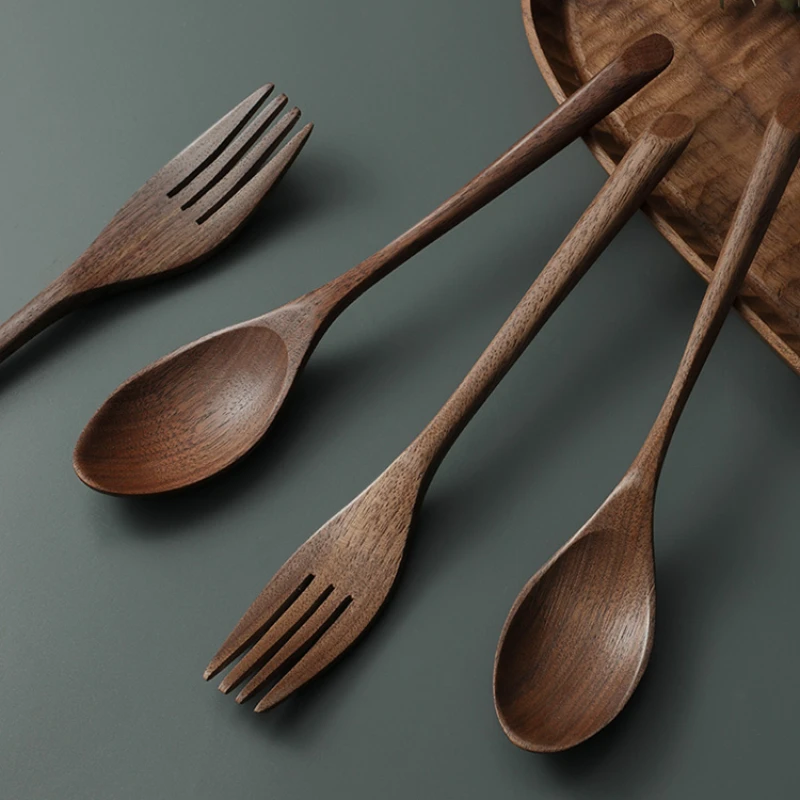 Black Walnut Cutlery Set Spoon and Fork Set High-grade Solid Wood Chopsticks Soup Spoon Coffee Dessert Jam Supplies