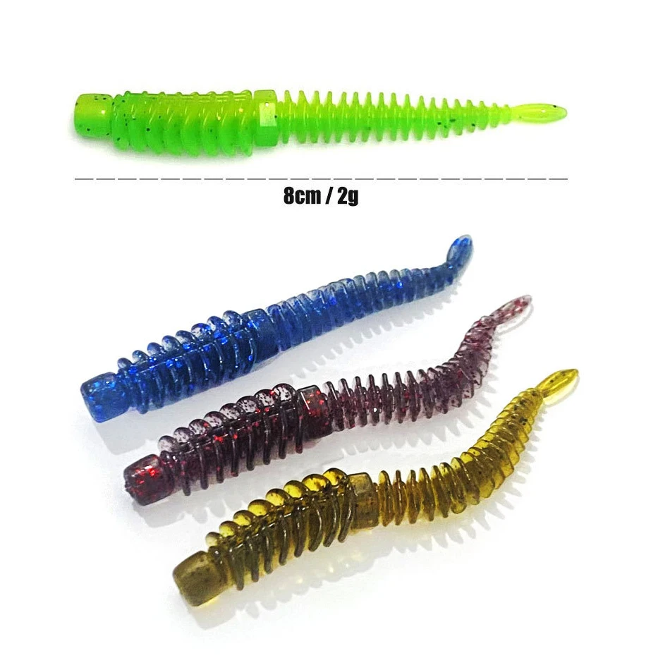 8pcs/lot 8cm 2g floating needletail soft worm reverse thread light dancing insect plus fishy bionic TPE material lure fake bait