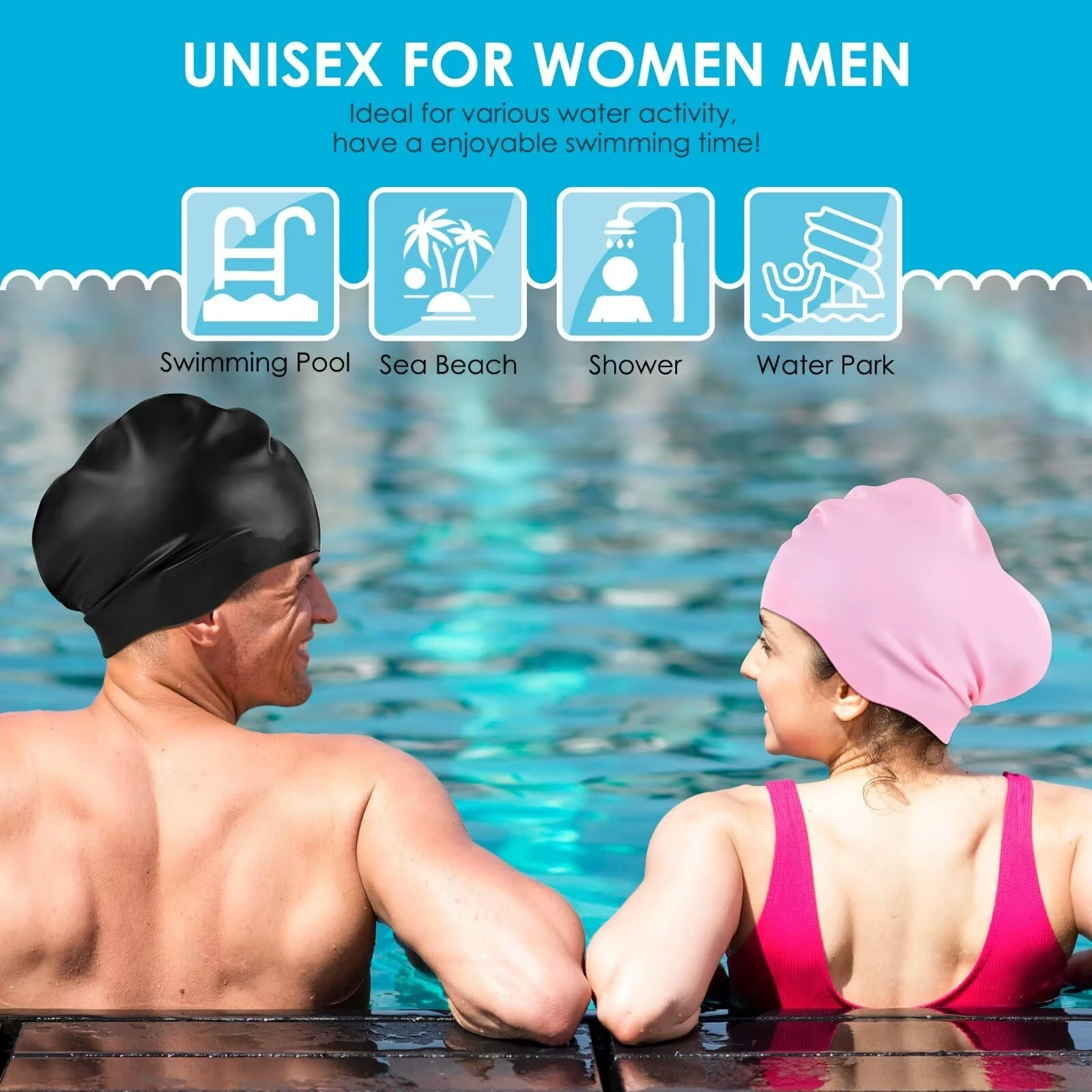 Large Long Hair Swim  with Extra Room for Women Men, Silicone Swimming Cap for Long Thick Hair with Ear Plugs Nose Clip Set,