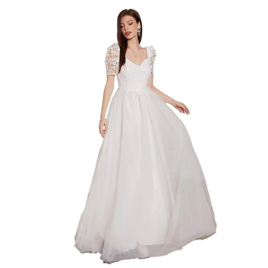 

Новое французское пасторальное белое свадебное платье с V-образным вырезом, короткими рукавами и открытой спиной