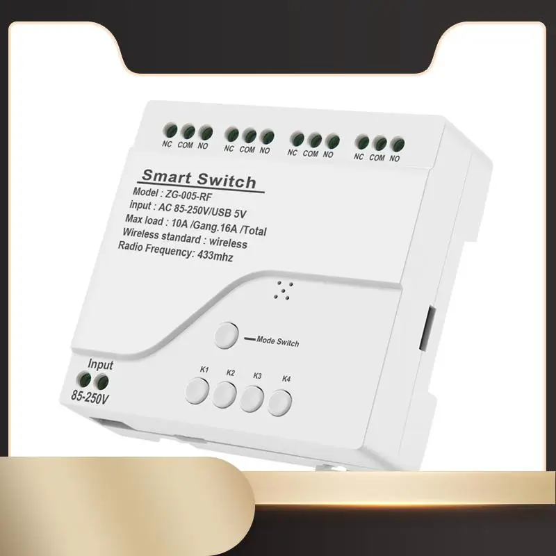 

4-канальный модуль умного выключателя света Zigbee, 85-250 В переменного тока, RF433, прием реле 10 А, работает с Alexa Assistant, Tuya Smart Life-N36R