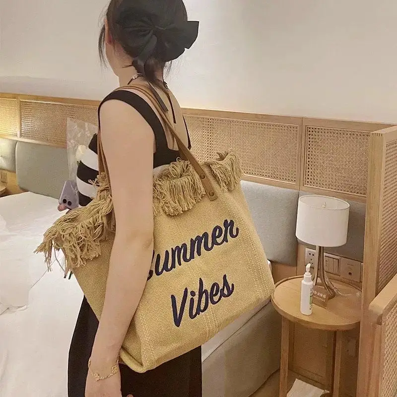 1 Stück Einkaufstasche mit Quasten, klassische, faltbare Hobo-Tasche, Nylon-Tragetasche, Schulterhandtasche für Damen mit besticktem Design – Detail 9