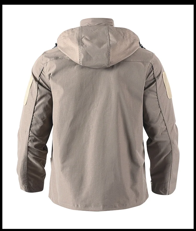 Frühling Herbst Herren Softshell Taktisches Zweiteiler-Set Wasserdicht Winddicht Multi-Taschen Abnehmbare Kapuze Jacke Gerade Cargohose – Detail 20