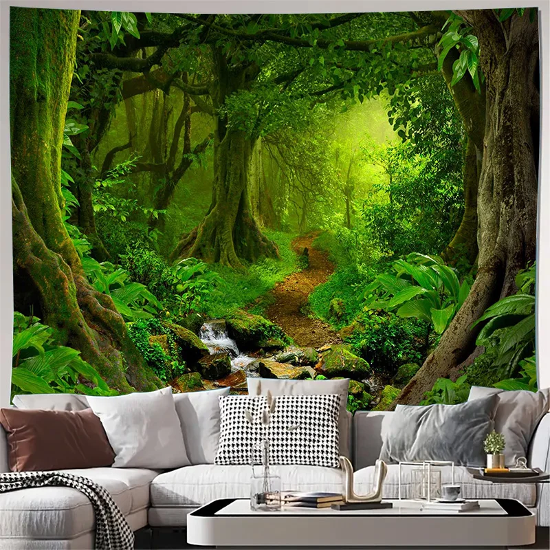 

Nature Forest Wall Tapestry Greenery Trail Decorative Art for Living Room Bedroom Walls 3D Printed Wall Hangings (Green) [Size: