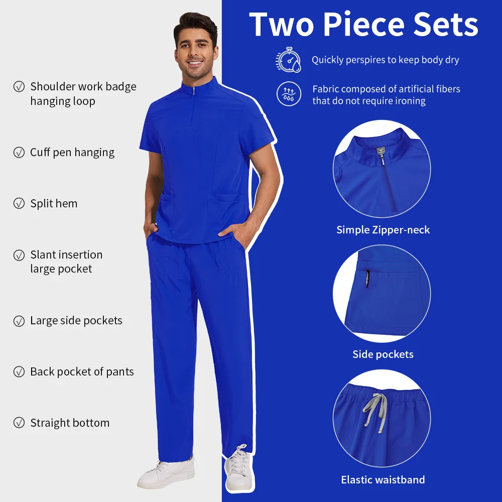 متعدد الألوان فرك موحدة الرجال قصيرة الأكمام طبيب الأسنان القمم + السراويل فرك مجموعة الحيوانات الأليفة طبيب فرك التمريض موحدة جراحة طبية عمال #2