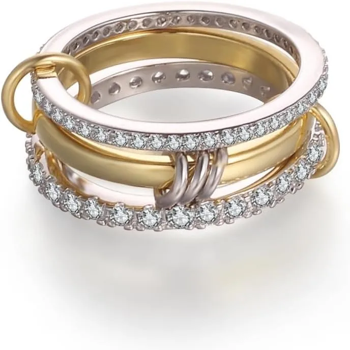 

2025 new copper interlocking cubic zirconia ring two-color multi-element