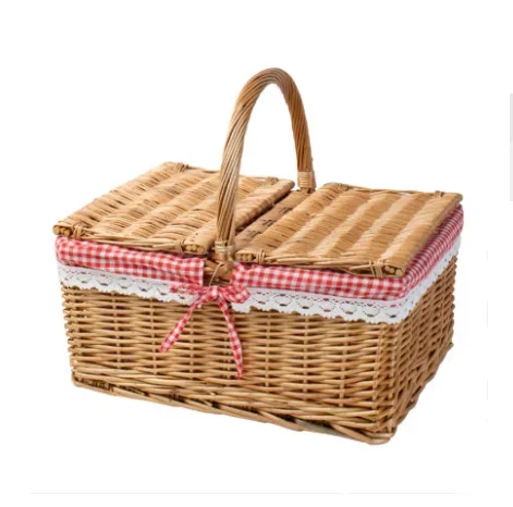 

Wicker Picnic Basket – 403020cm Square Willow Hamper with Lid, Floral Lined Shopping Bag, Ideal for Outdoor Camping and Picnics.