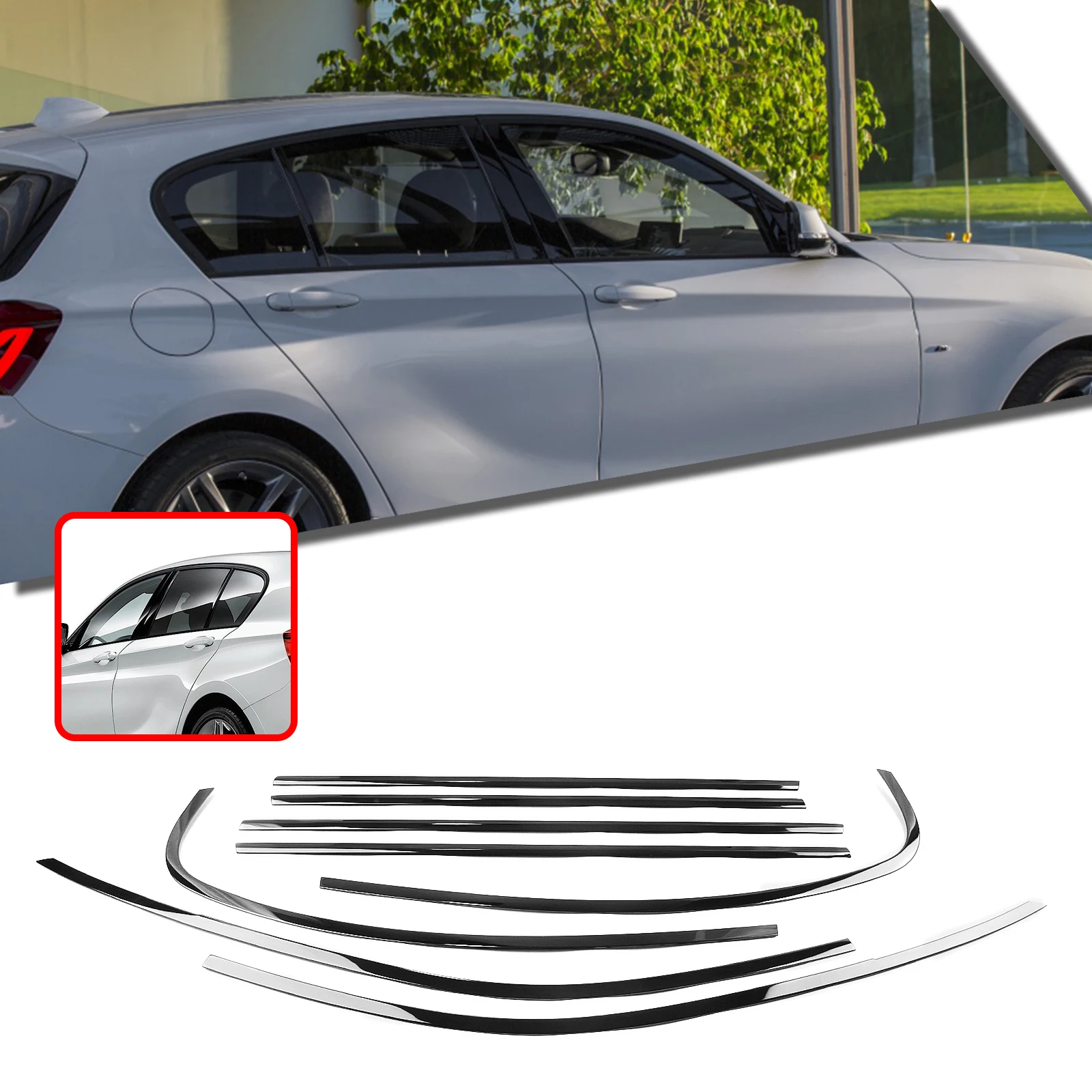 

Gloss Black Seal Weatherstrip Cover Styling Exterior Window Decoration Strip Molding Trim For BMW 1 Series F20 M140i 2017-2023