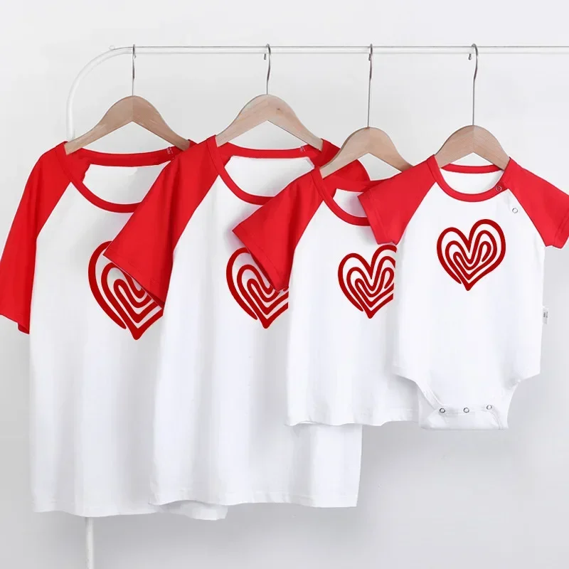 Mother Daughter Tops Clothes Baby Romper Parent-child Outfits Heart Printed Tees Family Matching Outfits Cotton T-shirt Kids