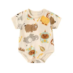 MILANCEL 2024 Summer 0-2Y Baby Clothes Cartoon Animal Print Girls One Piece Toddler Boys Bodysuit Infant Girls Outfit