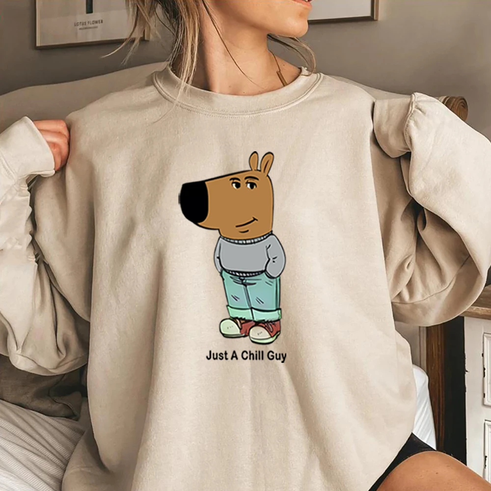 Just A Chill Guy Sweatshirt Funny Meme Shirts TikTok Meme Merch Funny Viral Dog Cartoon Graphic Hoodie Chill Guy Dog Sweatshirts