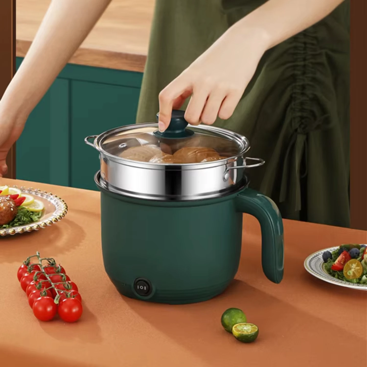 

1.5L Capacity Mini Cooking Pot Multifunctional Rice Cooker Non Stick Pan Safety Potable Stockpot Utility Electrice