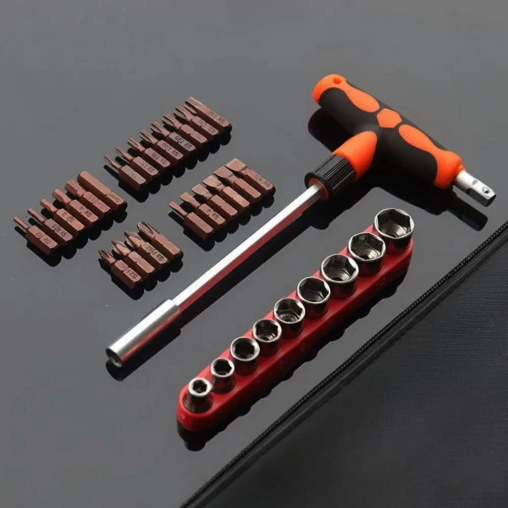 Screwdriver Set with T-shape Cross and Straight Slot Hexagon and Plum-shaped Heads Plus Socket Set for DIY Lovers Maintenance