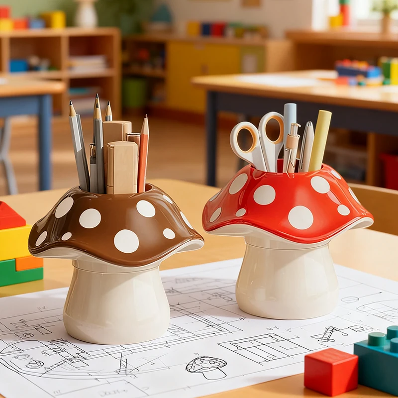 

Adorable Mushroom Control Organizer TV Remote Holder for Table Multipurpose Desktop Storage Box Bedroom Living Room Organizer