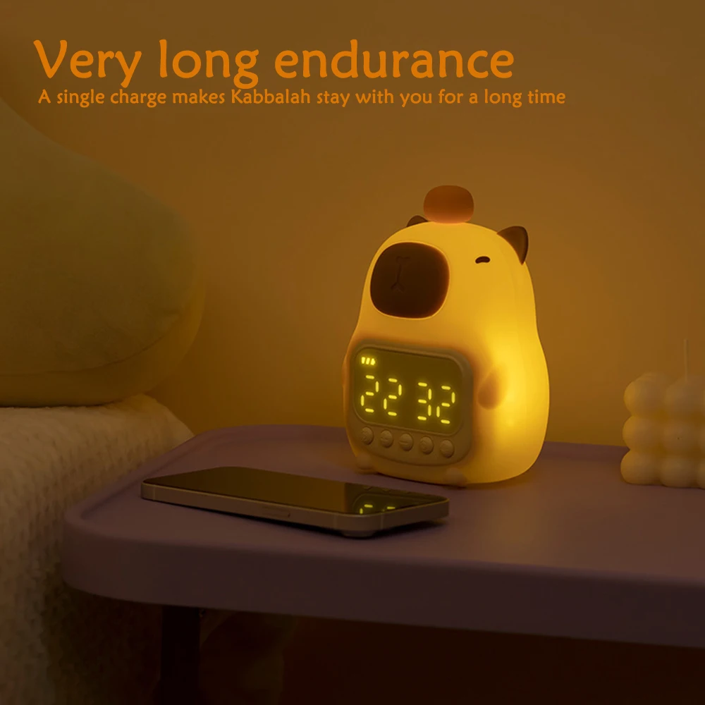 Cute Capybara Alarm Clock Rechargeable Night Light Dimmable Bedside Lamp Touch Snooze Table Clock 12/24H LED Clock Home Decor