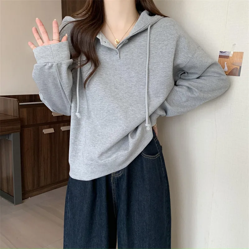 Real Shot Women's Sweatshirt Spring Autumn Thin Loose Korean Style Trendy Student Versatile Long Sleeve Hoodie Top Coat - view 2