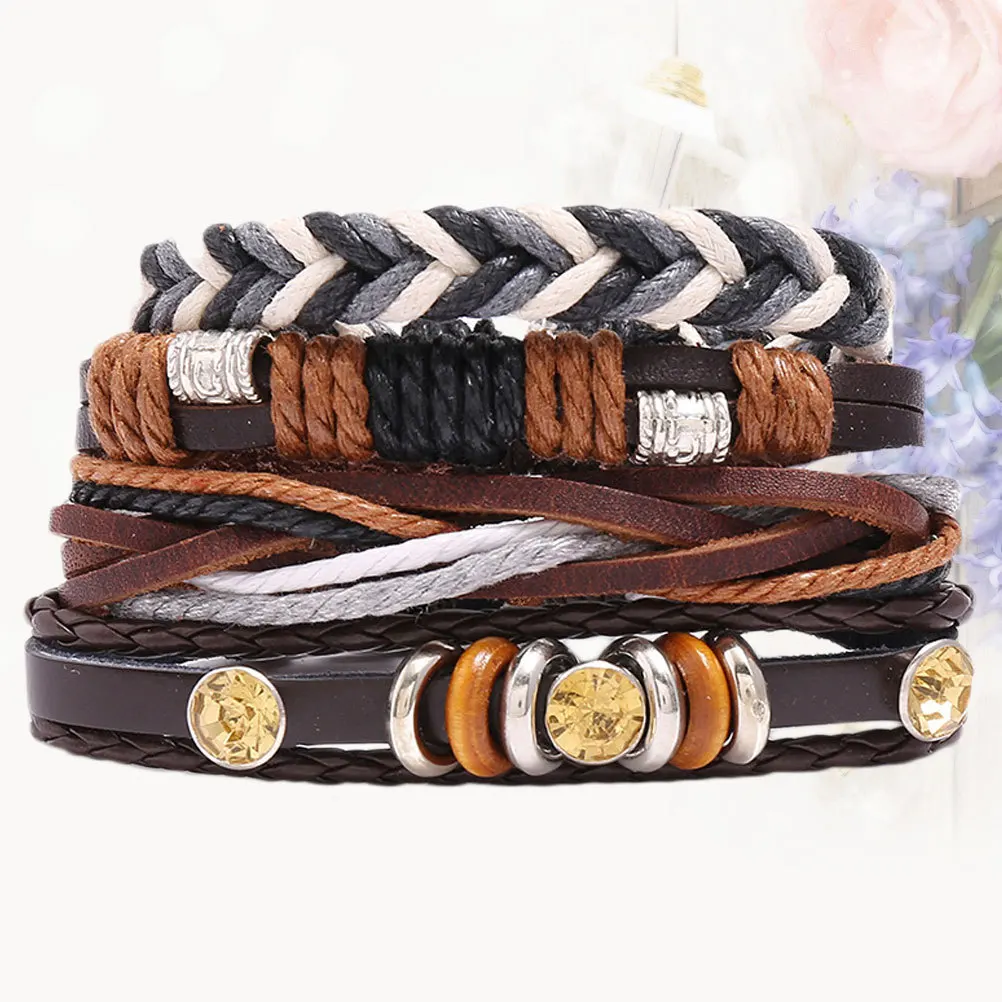 

4pcs Vintage Woven Bracelet Set Premium Unisex Simple Design Multi-Layer Hand Rope For Daily Wear Party Gift