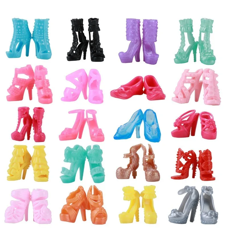 32 pcs Random Doll Clothes and Accessories, 10pcs Fashion Dresses 22pcs Shoes, Glasses, Necklaces, Handbag for Barbie Doll