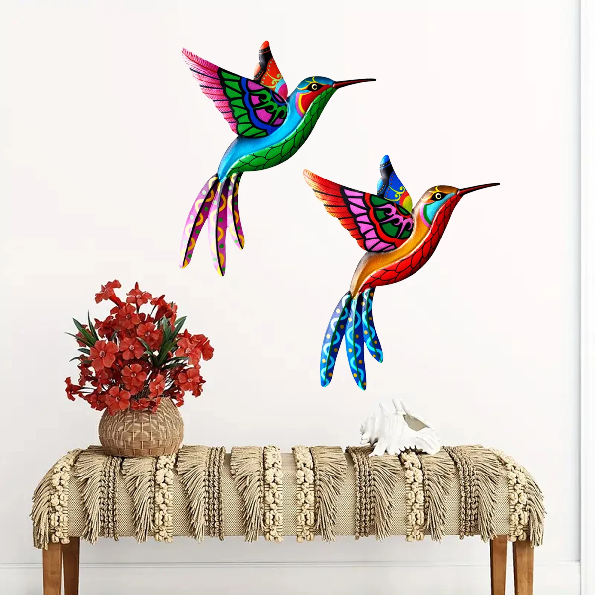 Metal Hummingbird Wall Decor Vibrant Iron Art Bird Sculptures Snail Hanging Ornament for Outdoor Home Office Yard Garden Wedding
