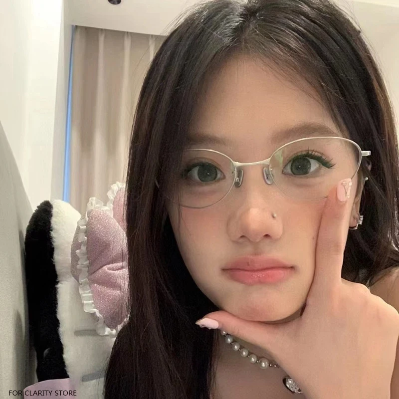 Korea Retro Alloy Anti-Blue Glasses Frame Women INS No Makeup Plain Glasses Men Decorative Computer Glasses