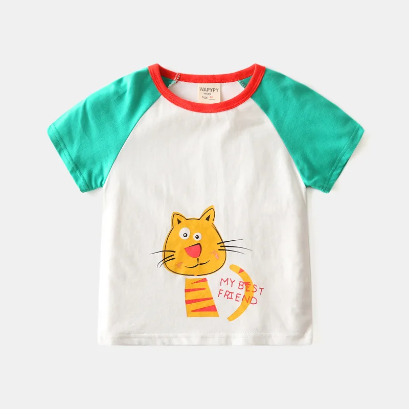 Manga curta infantil TT-camisa, jaqueta, camisa de assentamento feminino, moda desenhos animados, atacado, verão