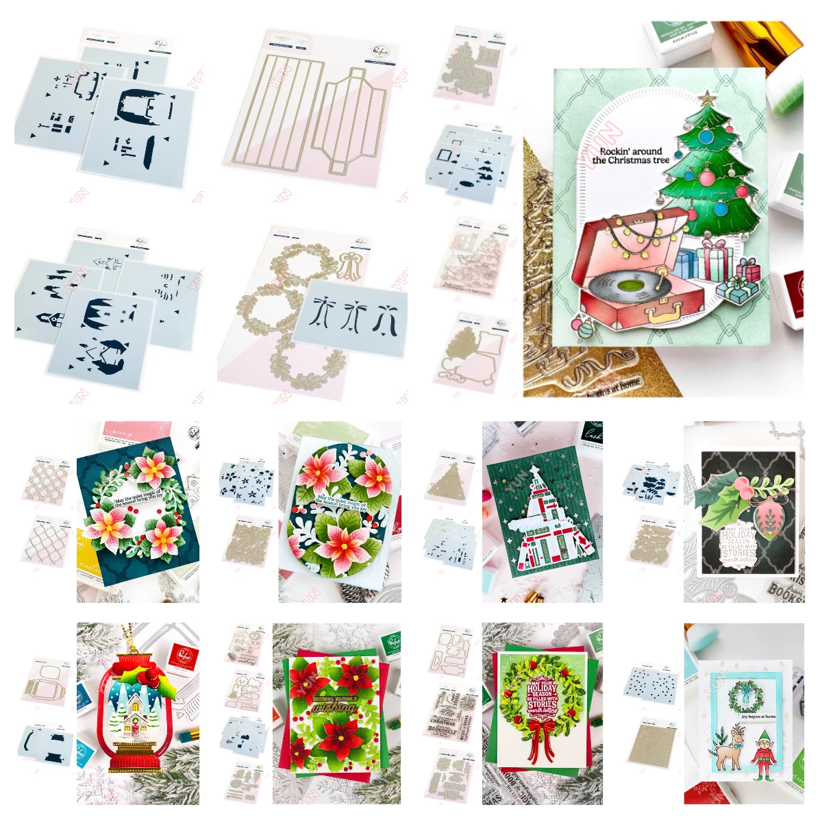 

2025 New Dies Stamps Stencil Set Christmas Merry Tied with Cheer Bundle Poinsettia Box Frame Die DIY Card Scrapbooking Handmade