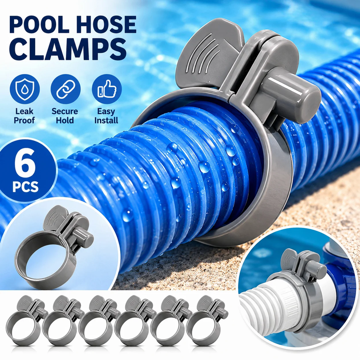 6Pcs Pool Hose Clamps Leak‑Proof Reinforcement Fittings For Intex Coleman Summer Escape Pools Secure Firm Hose Connection Access