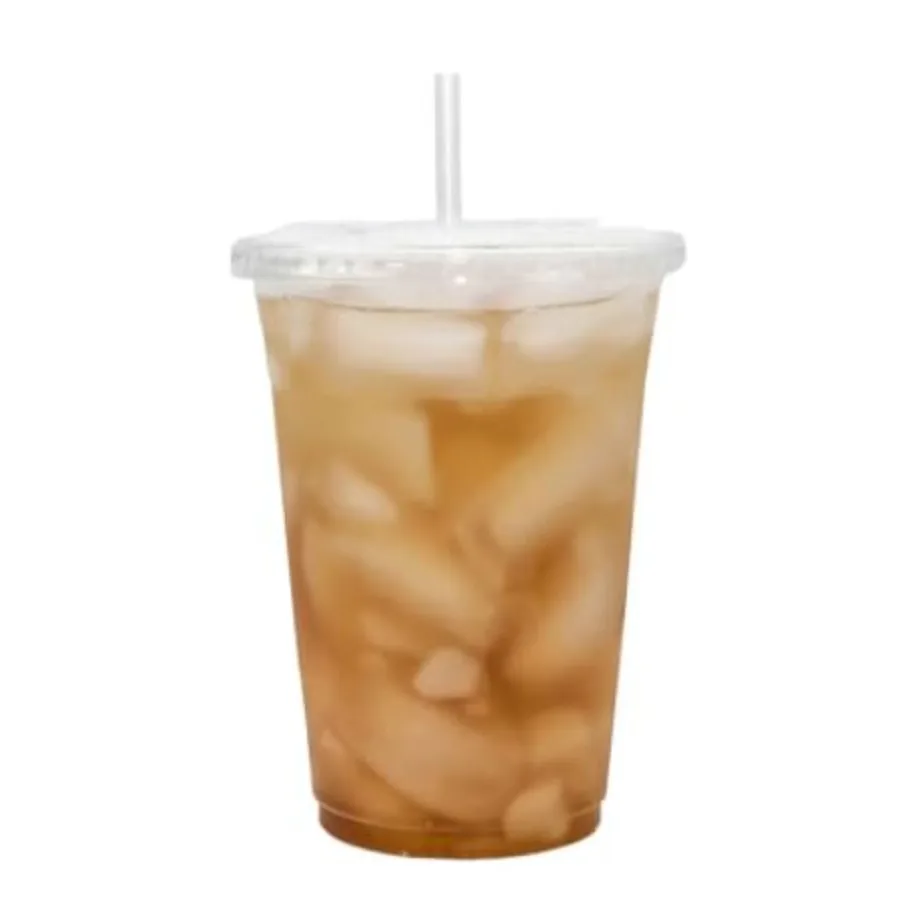 

16 oz - 400 PC Disposable Clear Cups with Flat Lids Bonus Straws and 1-Play Tall Napkins Drinking Iced Tea Cups Iced Coffee (Cu