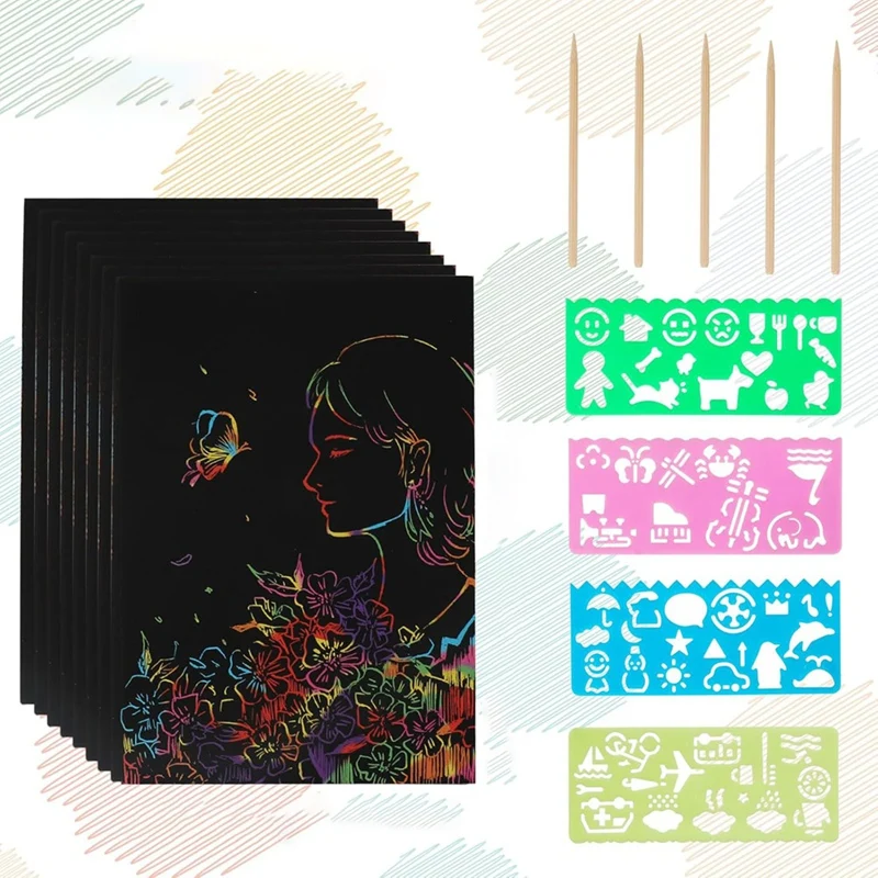 Scratch Paper Art Set, Black Crafts Kit for Party Favors DIY Painting Games Birthday Christmas Toys Gifts-ABAM view 4