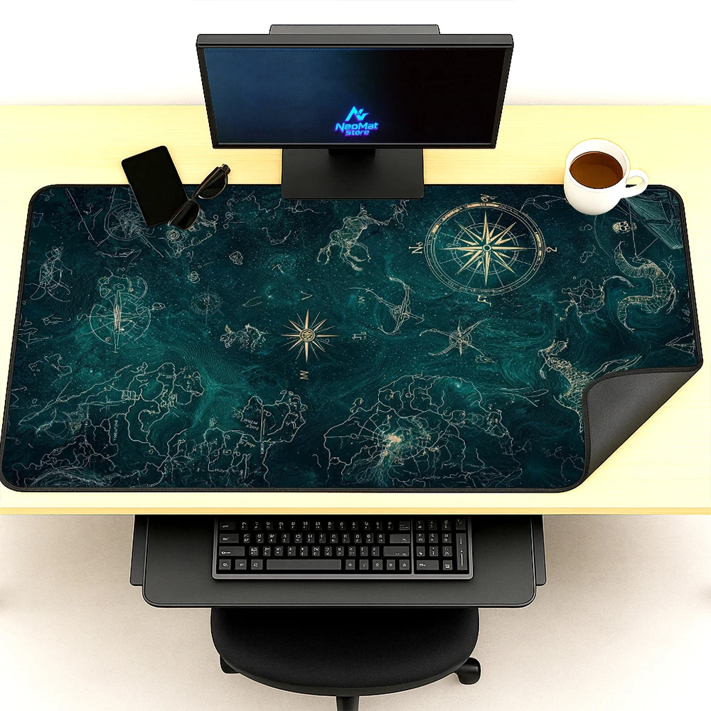 Fantasy Keyboard Mat Map Playmat Large 5mm Thick Mousepad Contour 120x60 Gaming Giant Oceanic Nautical Compass Office Supplies
