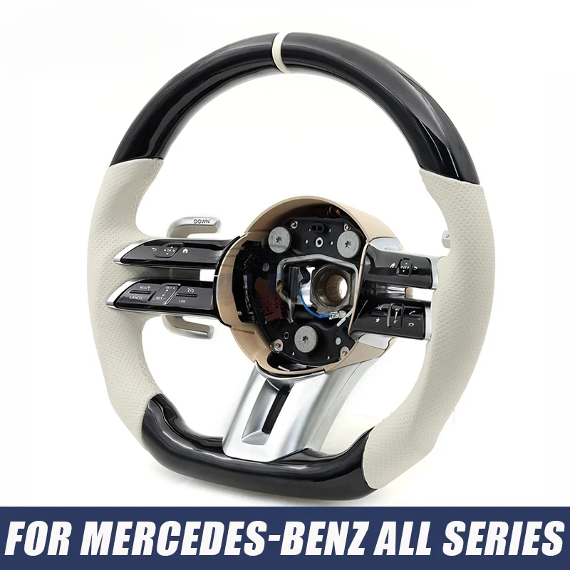 

Руль для автомобиля Mercedes-Benz (W166, W167, W177, W204, W205, W212, W213, W222, C63, C43, A45, E220, E63, GLC, CLA, CLS, GLE) с отделкой под черный глянцевый лак