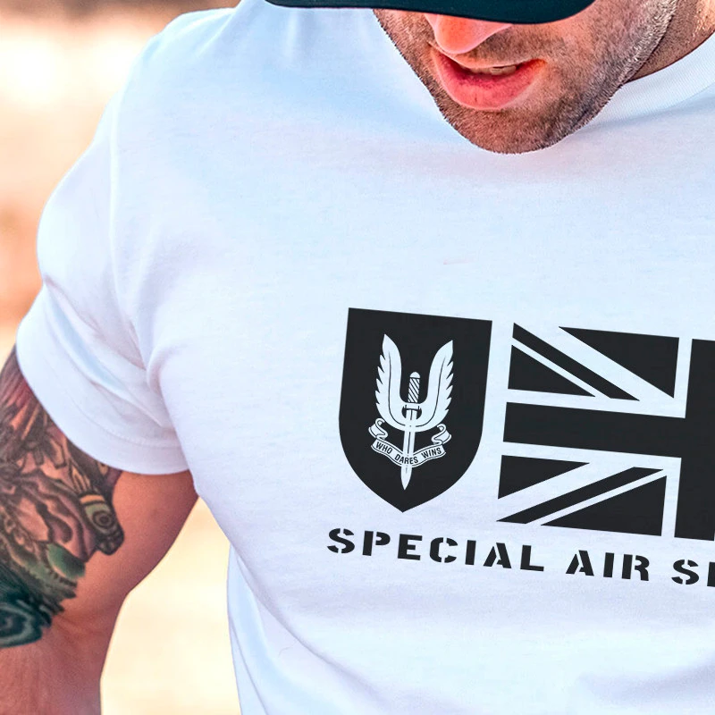 2026 British Veteran Tactical Team British Short-sleeved T-shirt SAS Letter-pattern British Emblem T-shirt