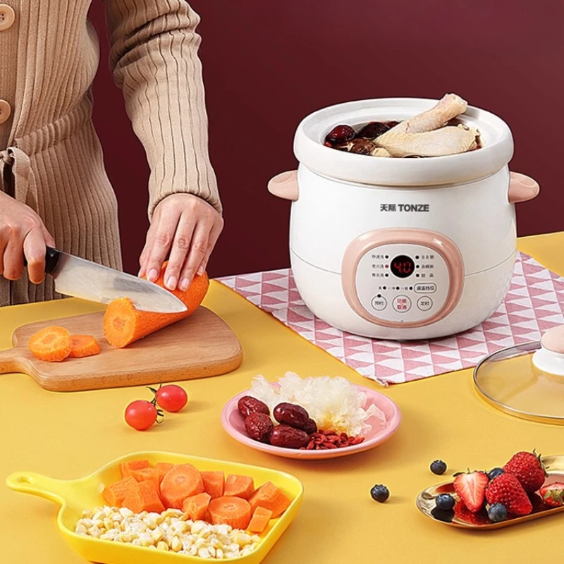 

Мини-электрическая керамическая кастрюля для тушения, плита для детского питания, каша и суп, сервировка 1–2 лет, автоматическое управление таймером водяной бани