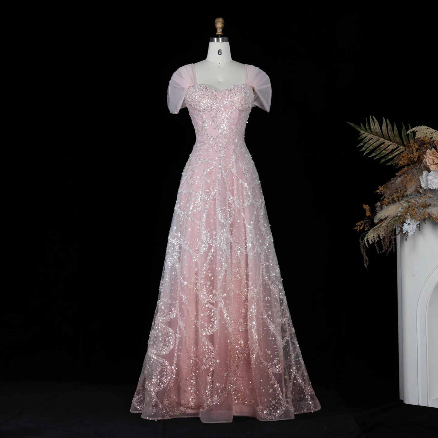 Sharon Said 2026 Neues Abendkleid in Farbverlauf Rosa mit Perlen, gedrehtem Neckholder, A-Linie, Dubai Arabisches Damen-Abendkleid SS709 Maßanfertigung – Detail 25