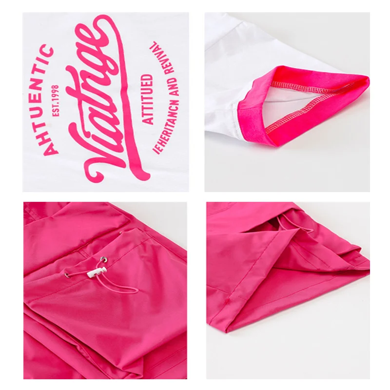 Hip Hop Girls Pink Vest Cago Pants Boys T-shirt Street Dance Loose Shorts Child Solid Streetwear Clothes Sets Kids Jazz Costumes