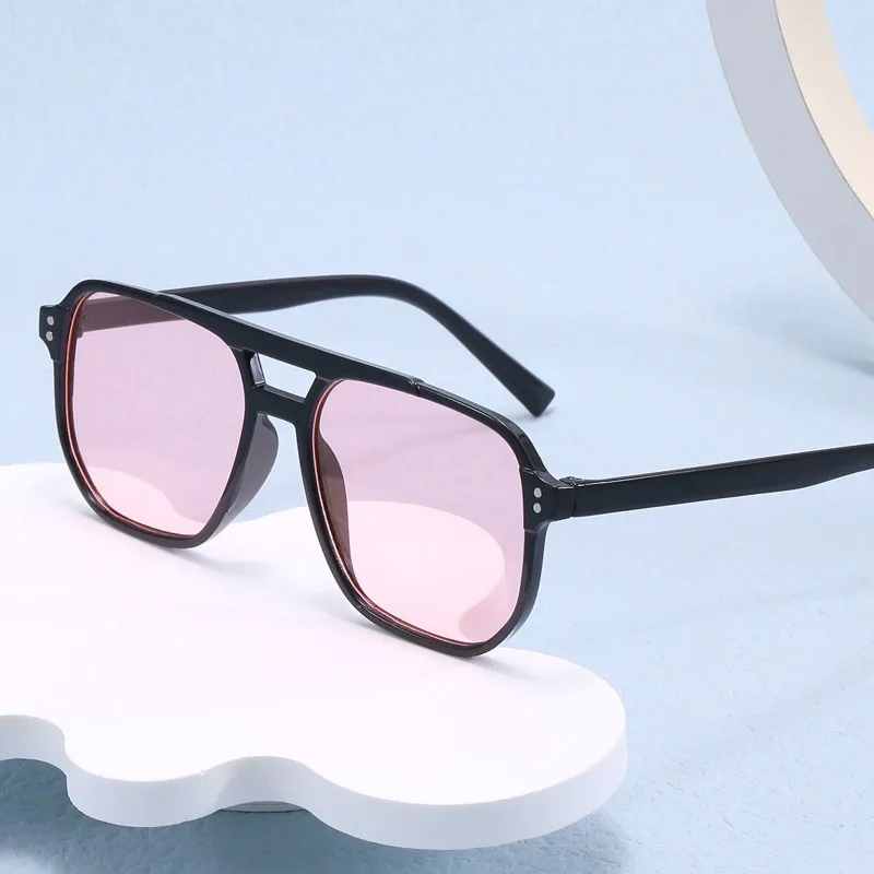 Fashion Double Bridges Square Aviator Rivets Women Sunglasses Retro Men Gradient Tea Shades Eyewear UV400 Sun Glasses