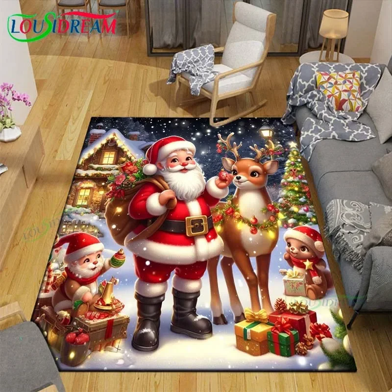 

Christmas Santa Claus Carpet Living Room Bedroom Carpet Balcony Bathroom Non-slip Door Mat Photography Props Birthday Gift